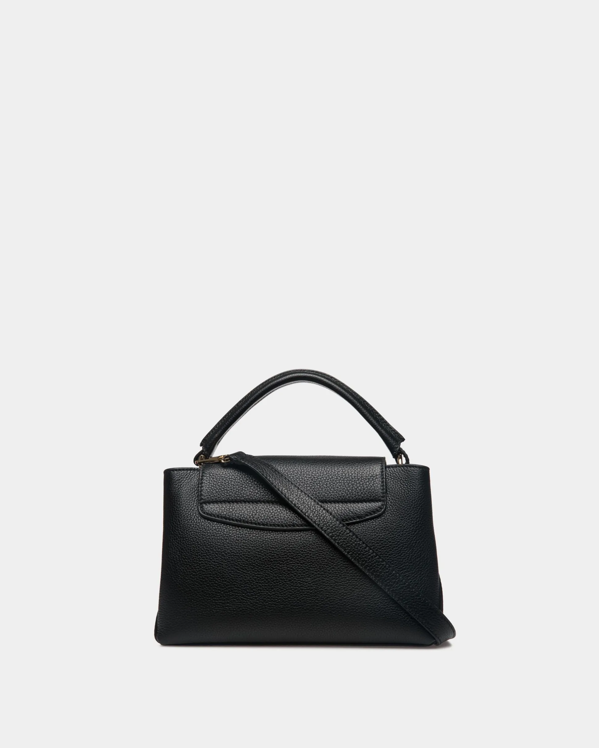 Lock Me Small Top Handle Bag In Black Grained Leather