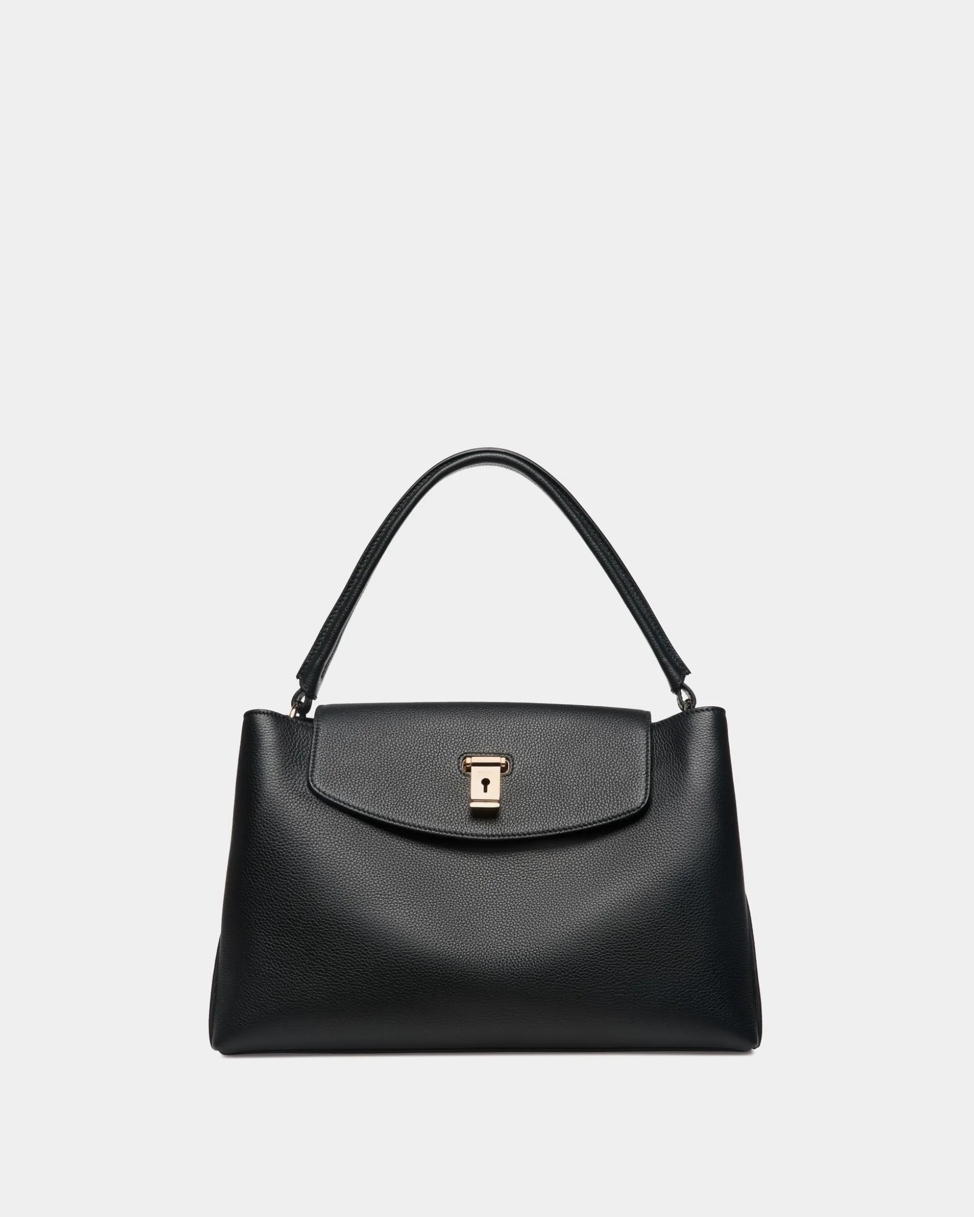Lock Me Top Handle Bag In Black Grained Leather