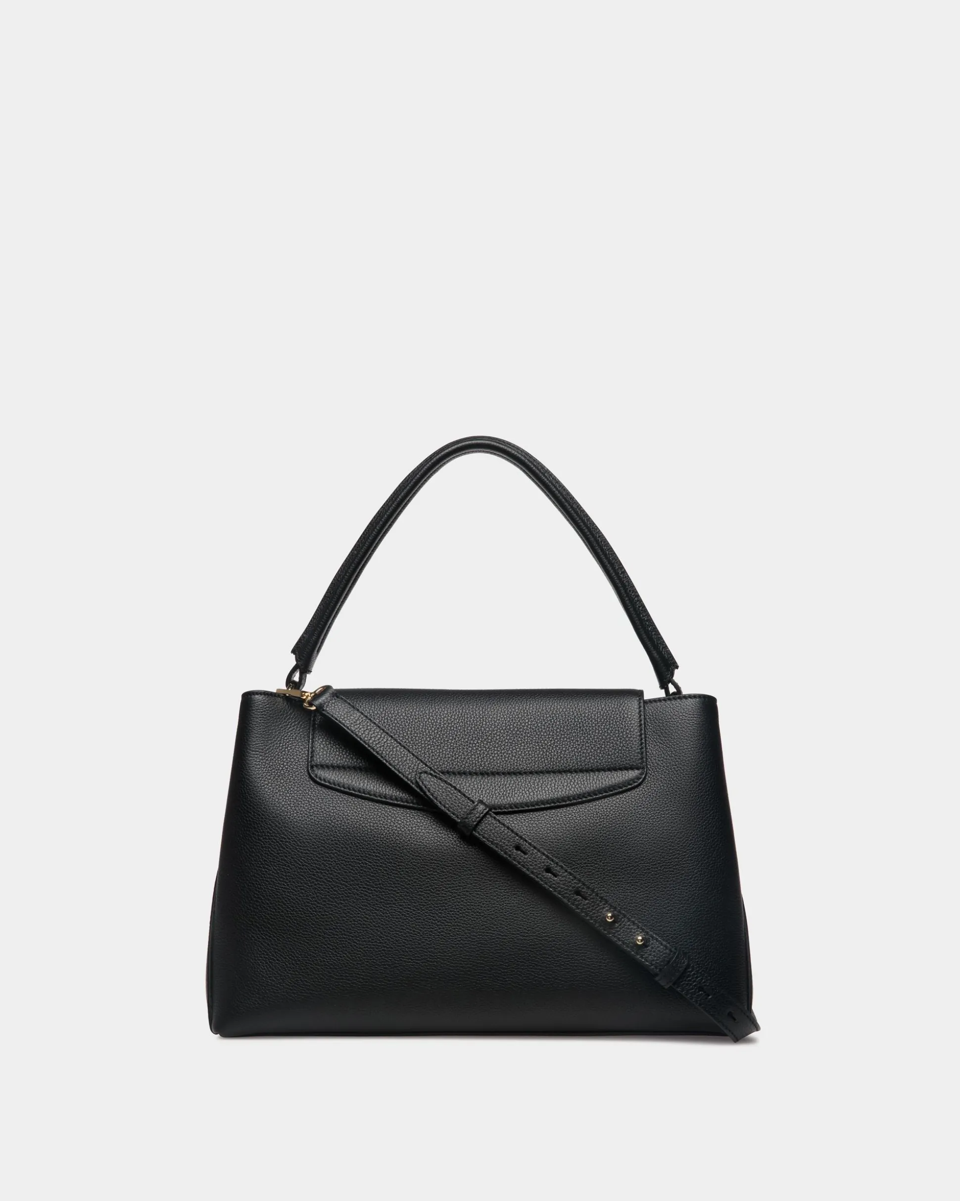 Lock Me Top Handle Bag In Black Grained Leather
