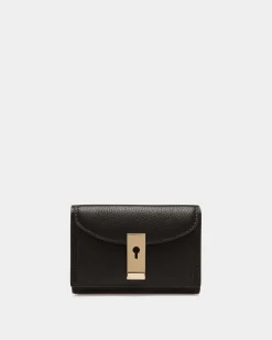 Lock Me Wallet In Black Grained Leather