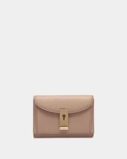 Lock Me Wallet In Nude Grained Leather