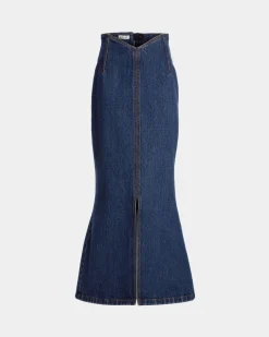 Long Skirt In Medium Blue Cotton