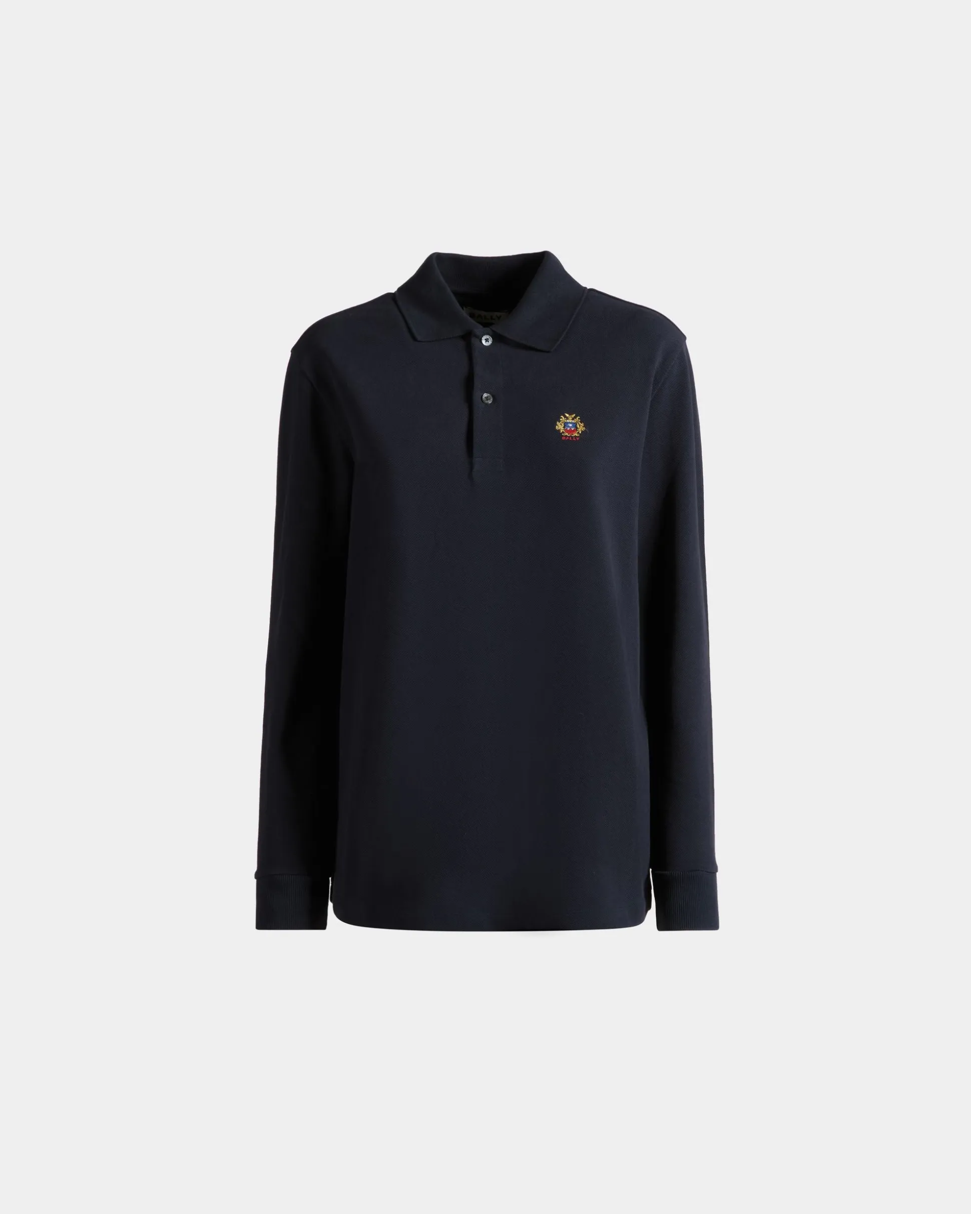 Long Sleeve Polo With a Bally Crest Logo In Navy Blue Cotton
