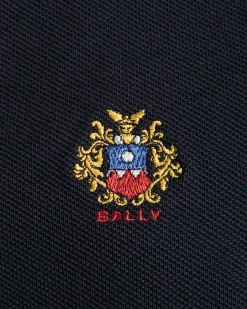 Long Sleeve Polo With a Bally Crest Logo In Navy Blue Cotton