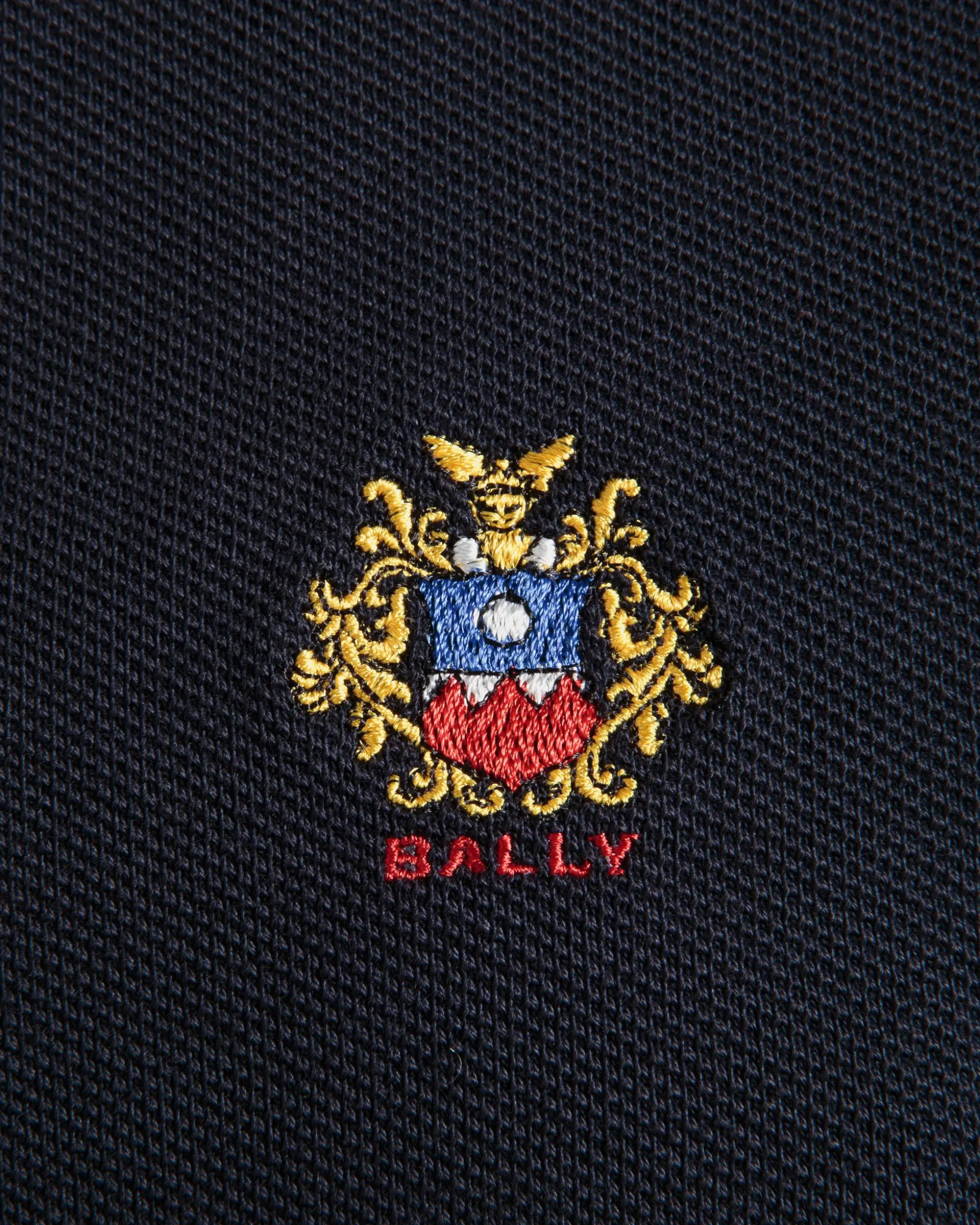 Long Sleeve Polo With a Bally Crest Logo In Navy Blue Cotton
