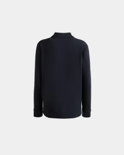 Long Sleeve Polo With a Bally Crest Logo In Navy Blue Cotton
