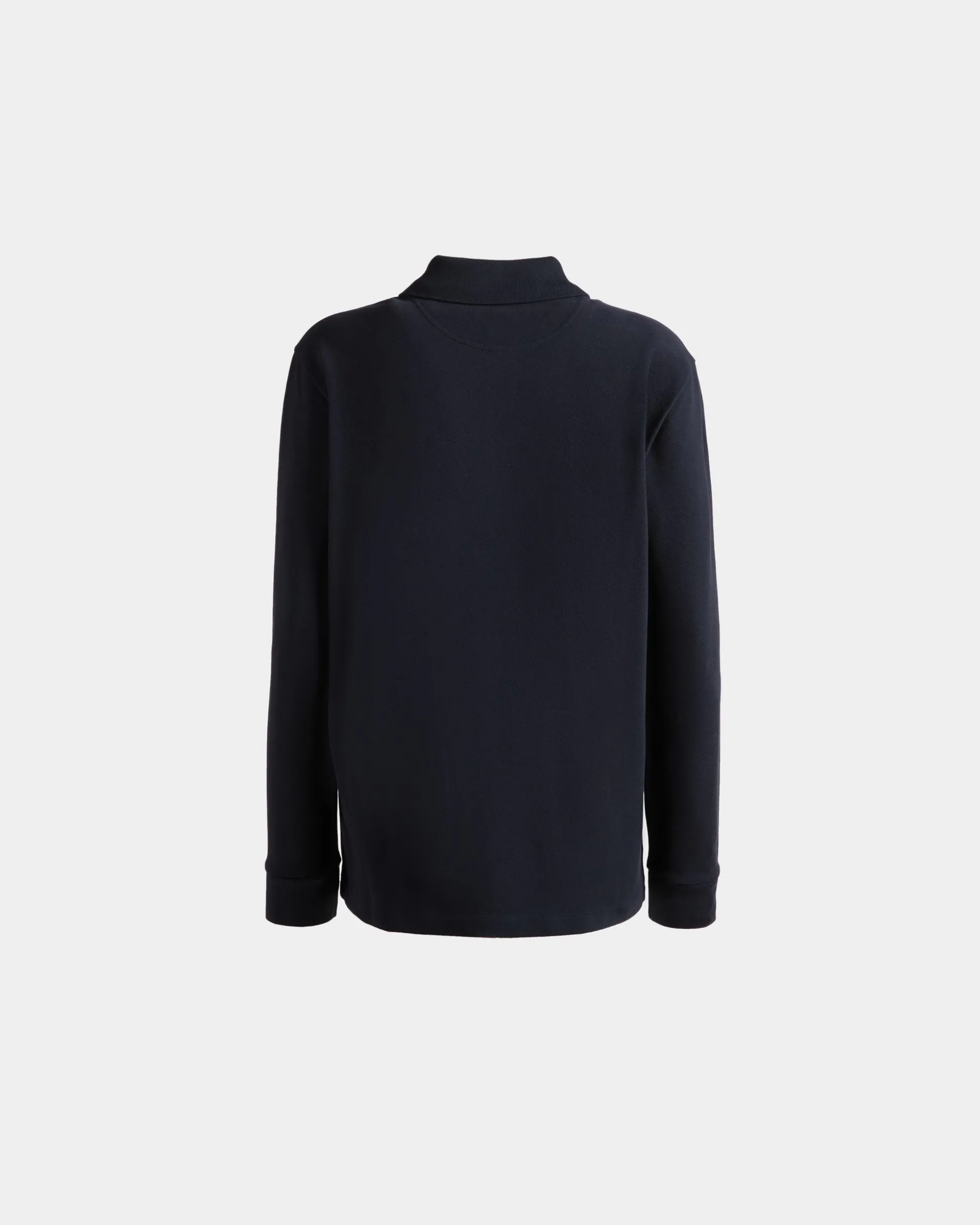 Long Sleeve Polo With a Bally Crest Logo In Navy Blue Cotton