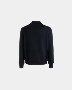 Long Sleeve Polo With Bally Crest Logo In Navy Blue Wool