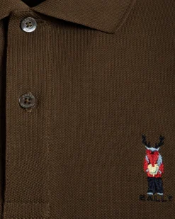 Long Sleeve Polo With Forest Mask In Brown Cotton