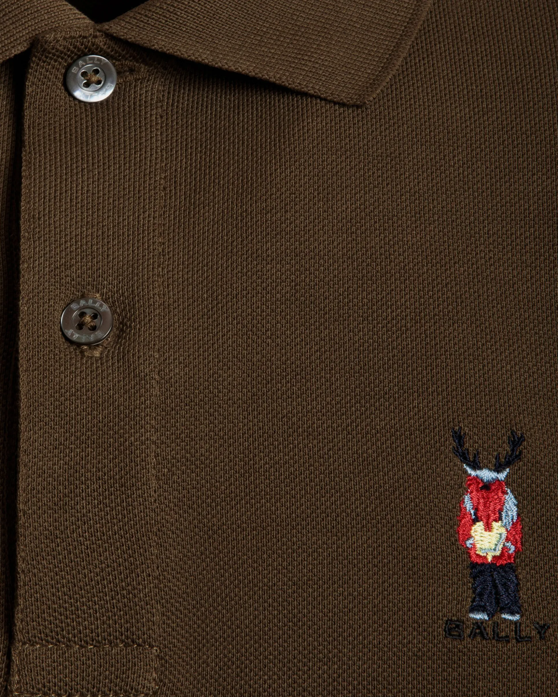 Long Sleeve Polo With Forest Mask In Brown Cotton