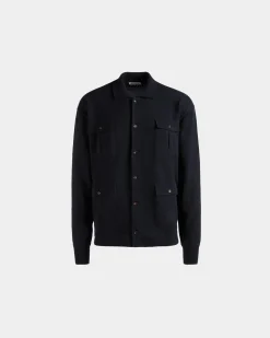 Long Sleeve Shirt With Logo In Navy Blue Cashmere