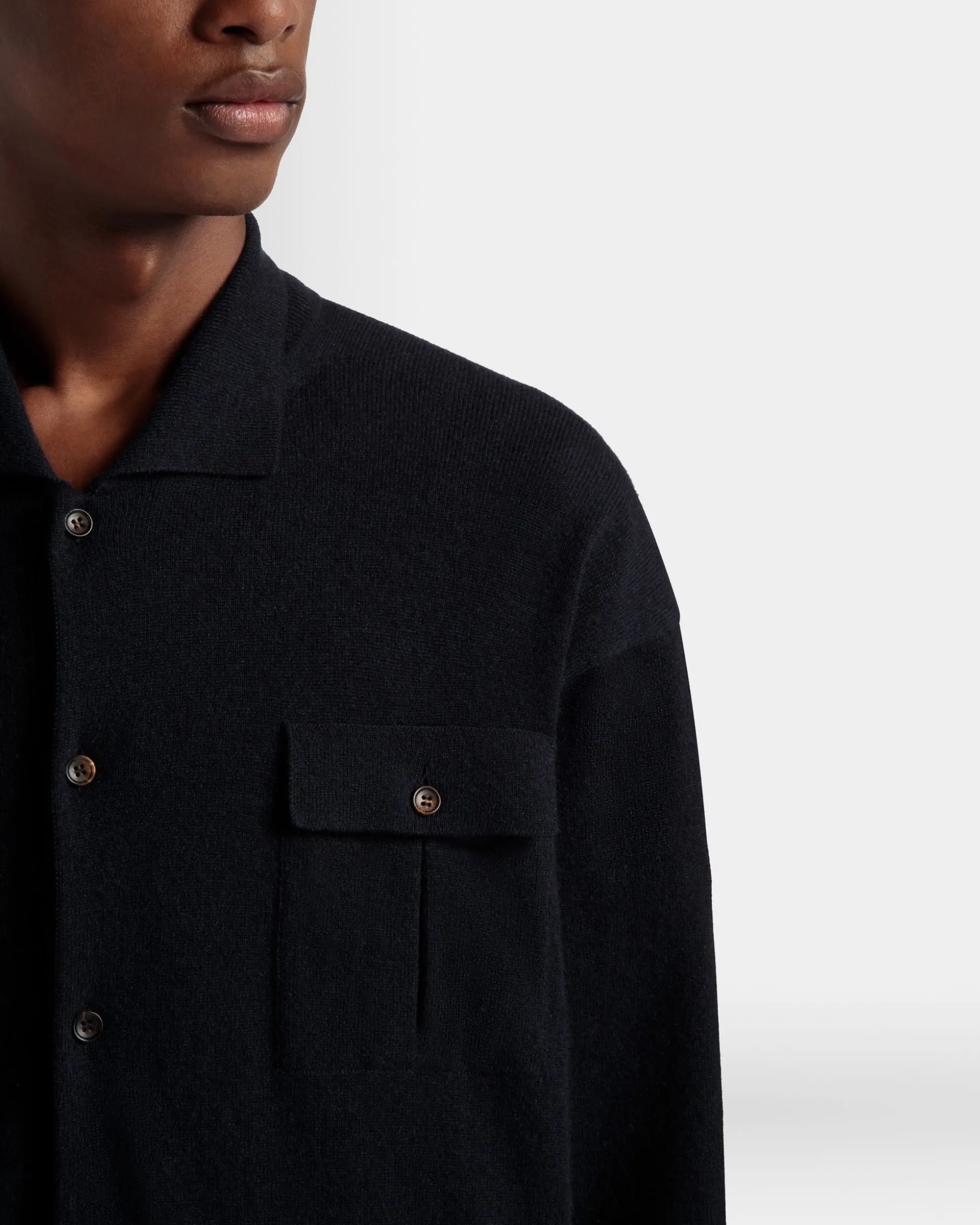 Long Sleeve Shirt With Logo In Navy Blue Cashmere