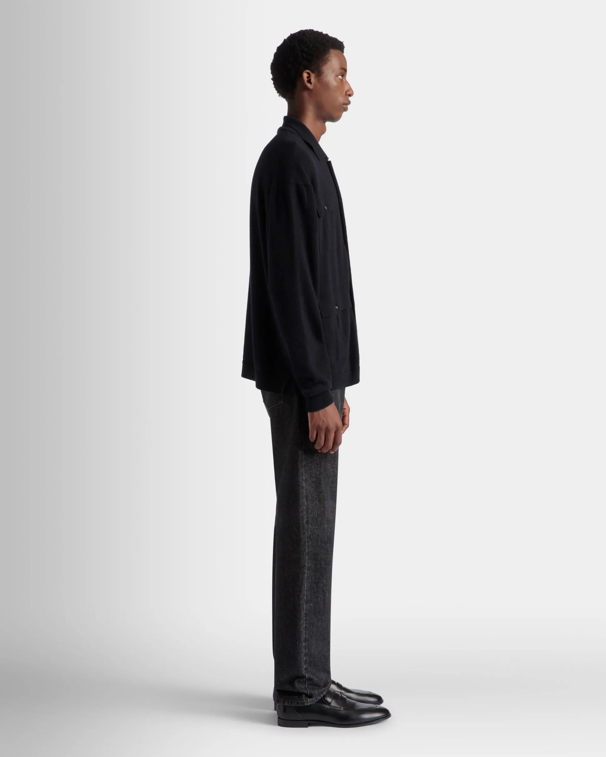 Long Sleeve Shirt With Logo In Navy Blue Cashmere