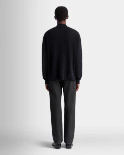 Long Sleeve Shirt With Logo In Navy Blue Cashmere