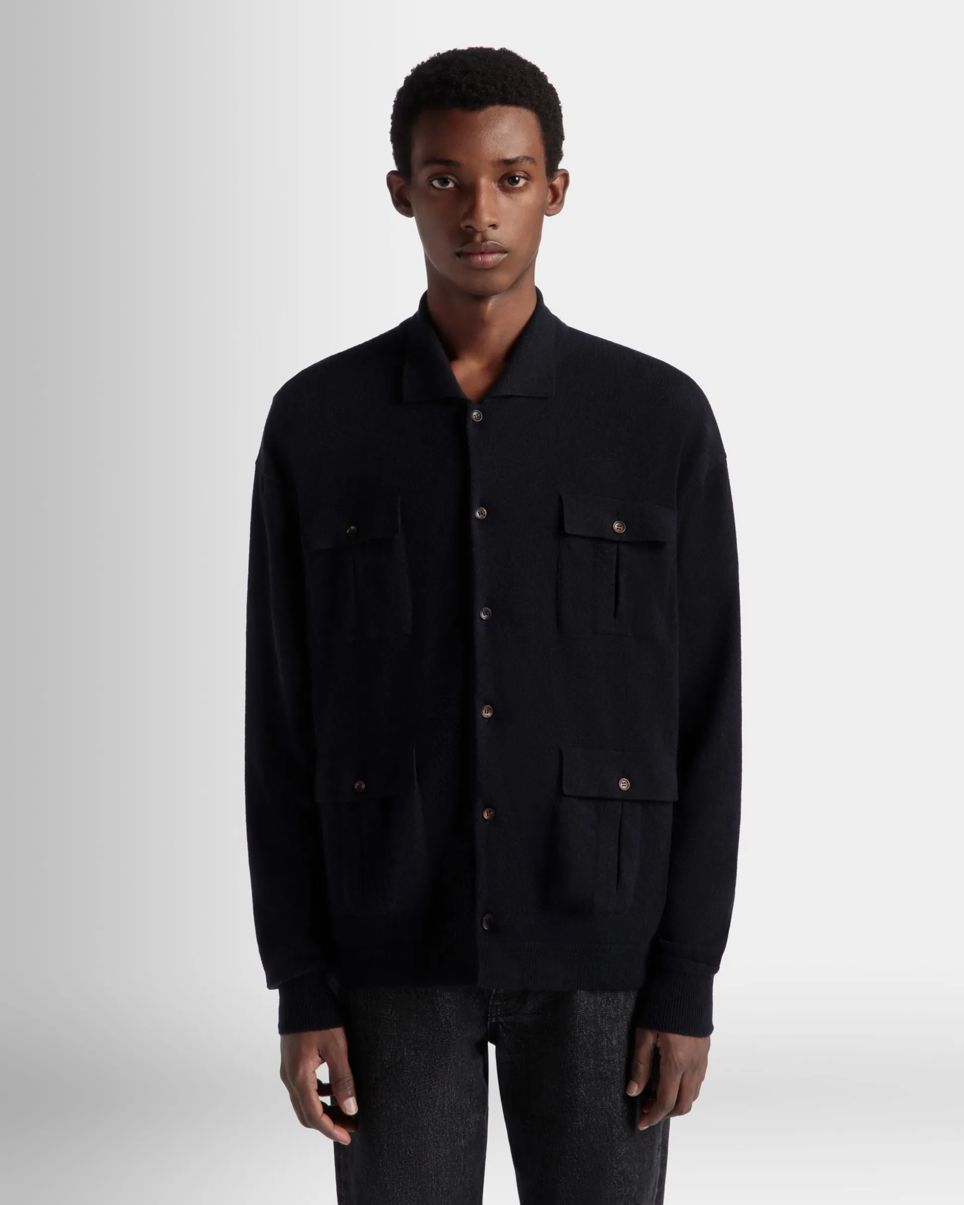 Long Sleeve Shirt With Logo In Navy Blue Cashmere