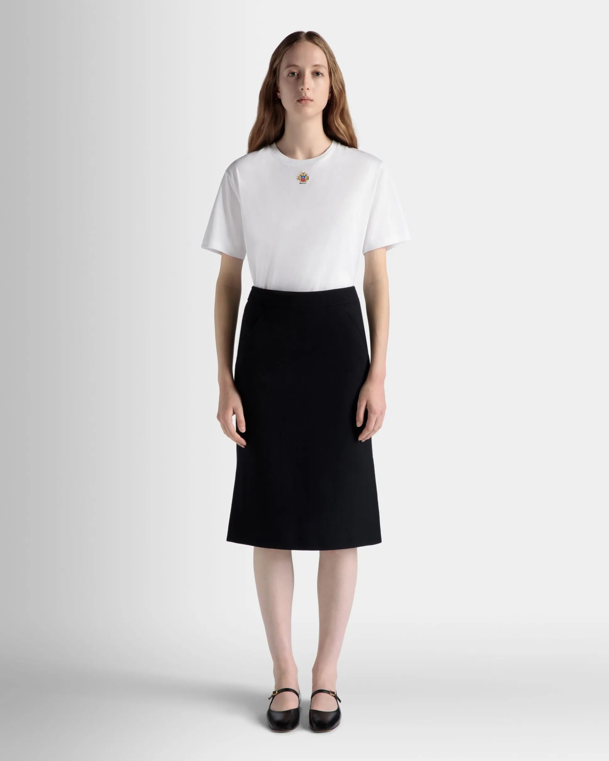 Midi Skirt In Navy Blue Wool