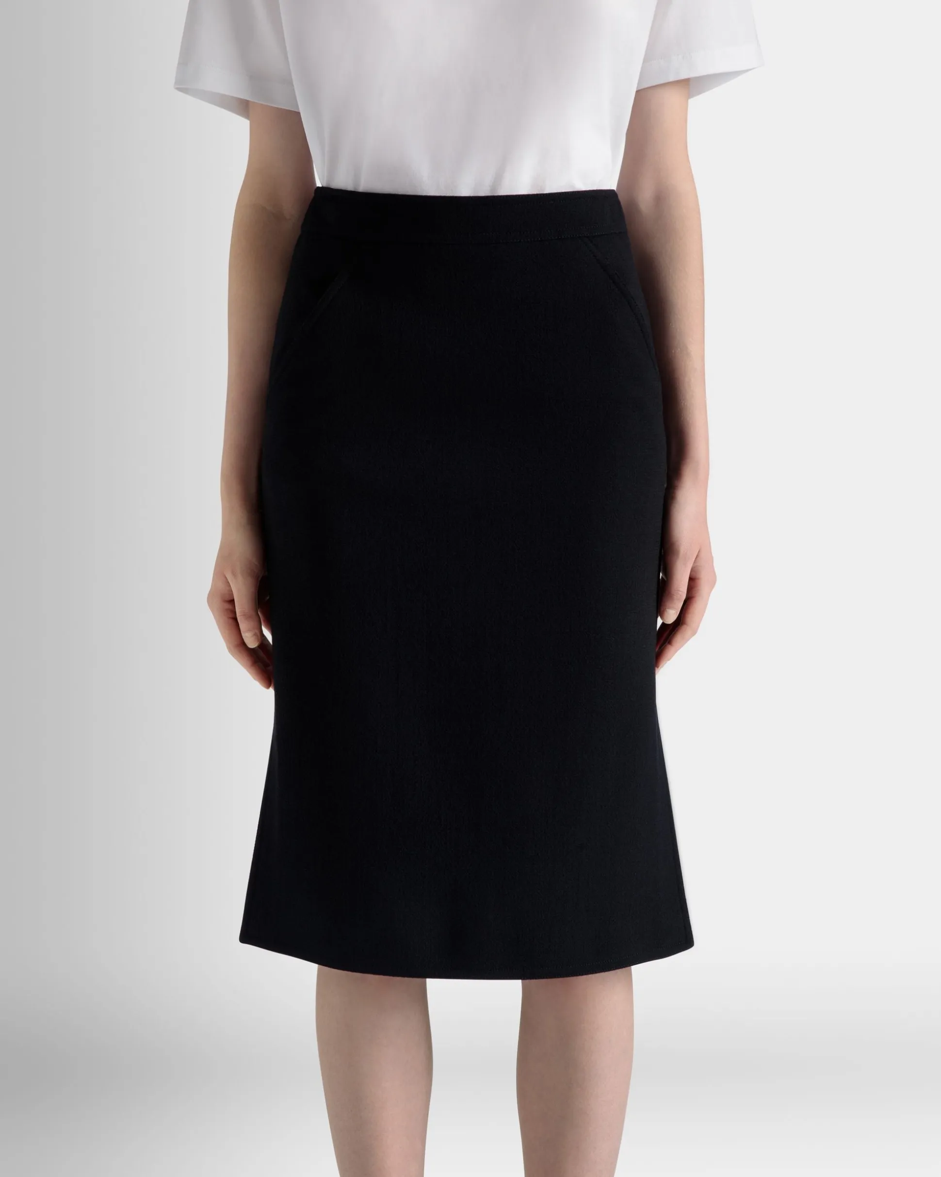 Midi Skirt In Navy Blue Wool