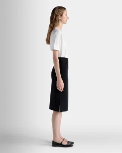 Midi Skirt In Navy Blue Wool