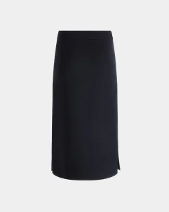 Midi Skirt In Navy Blue Wool