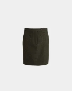 Mini Skirt In Dark Green Wool