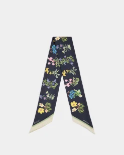 Neck Bow In Mountain Flower Print Silk