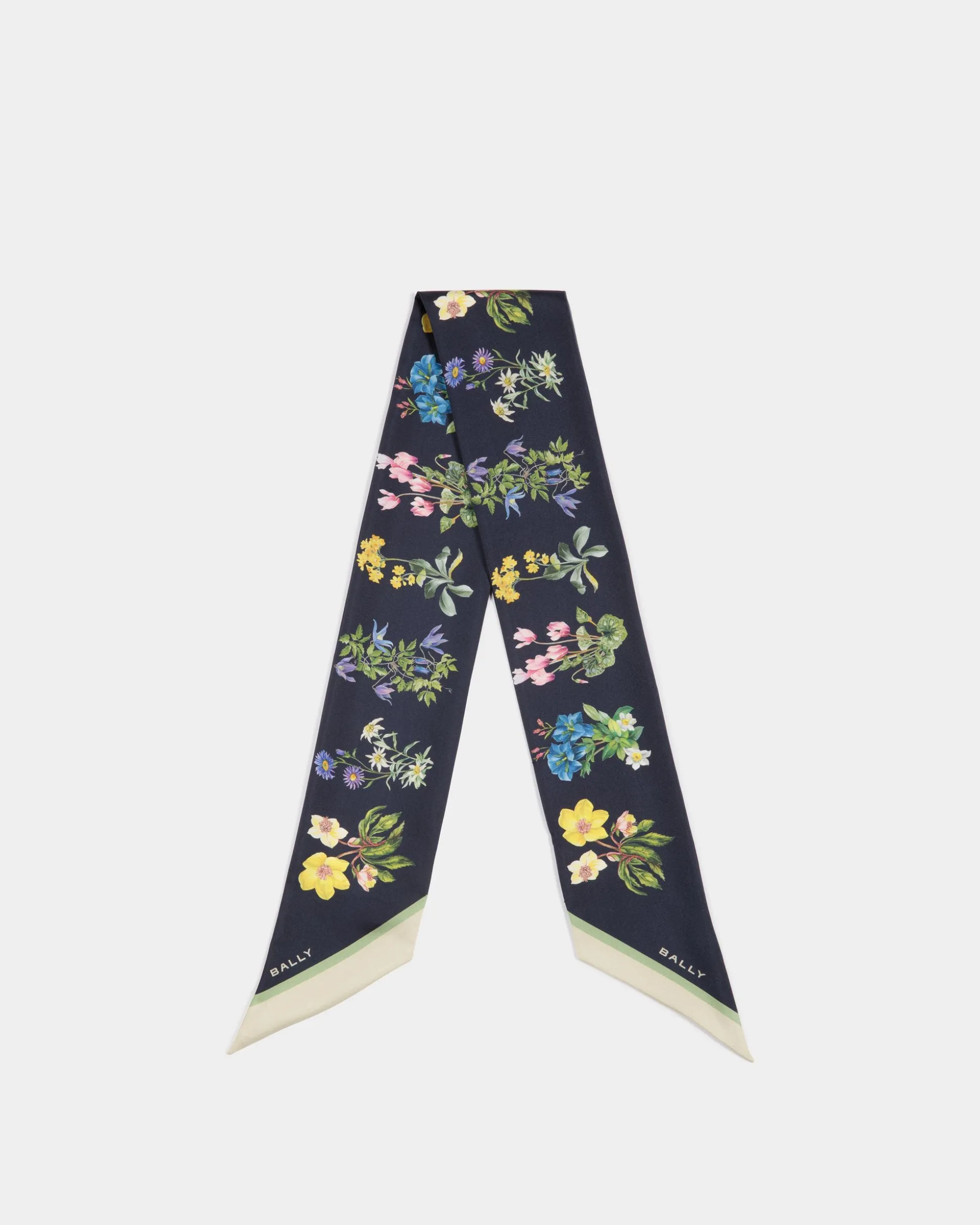 Neck Bow In Mountain Flower Print Silk
