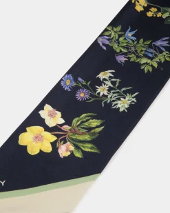 Neck Bow In Mountain Flower Print Silk