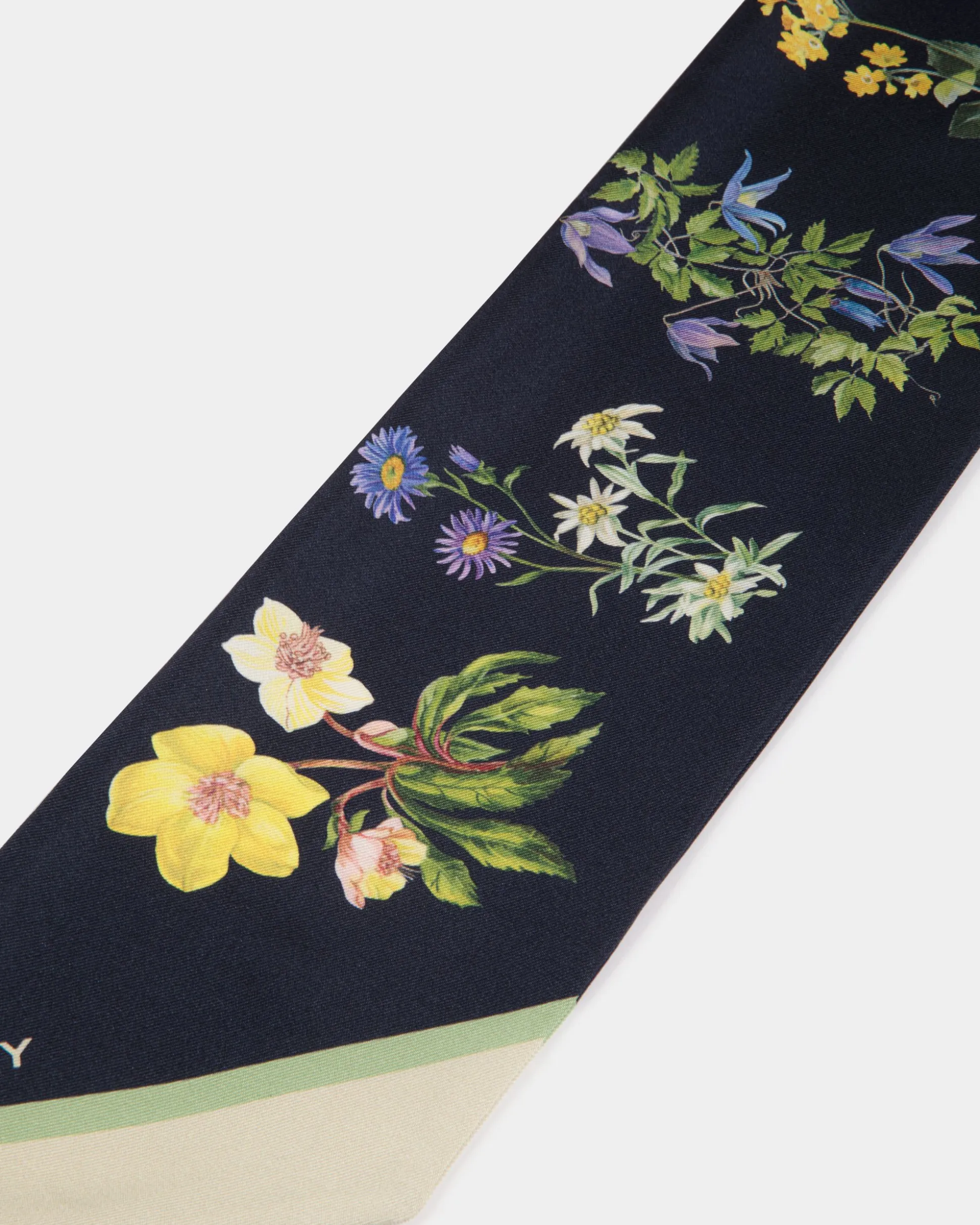 Neck Bow In Mountain Flower Print Silk