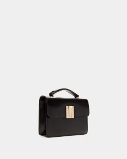 Ollam Mini Top Handle Bag in Black Brushed Leather