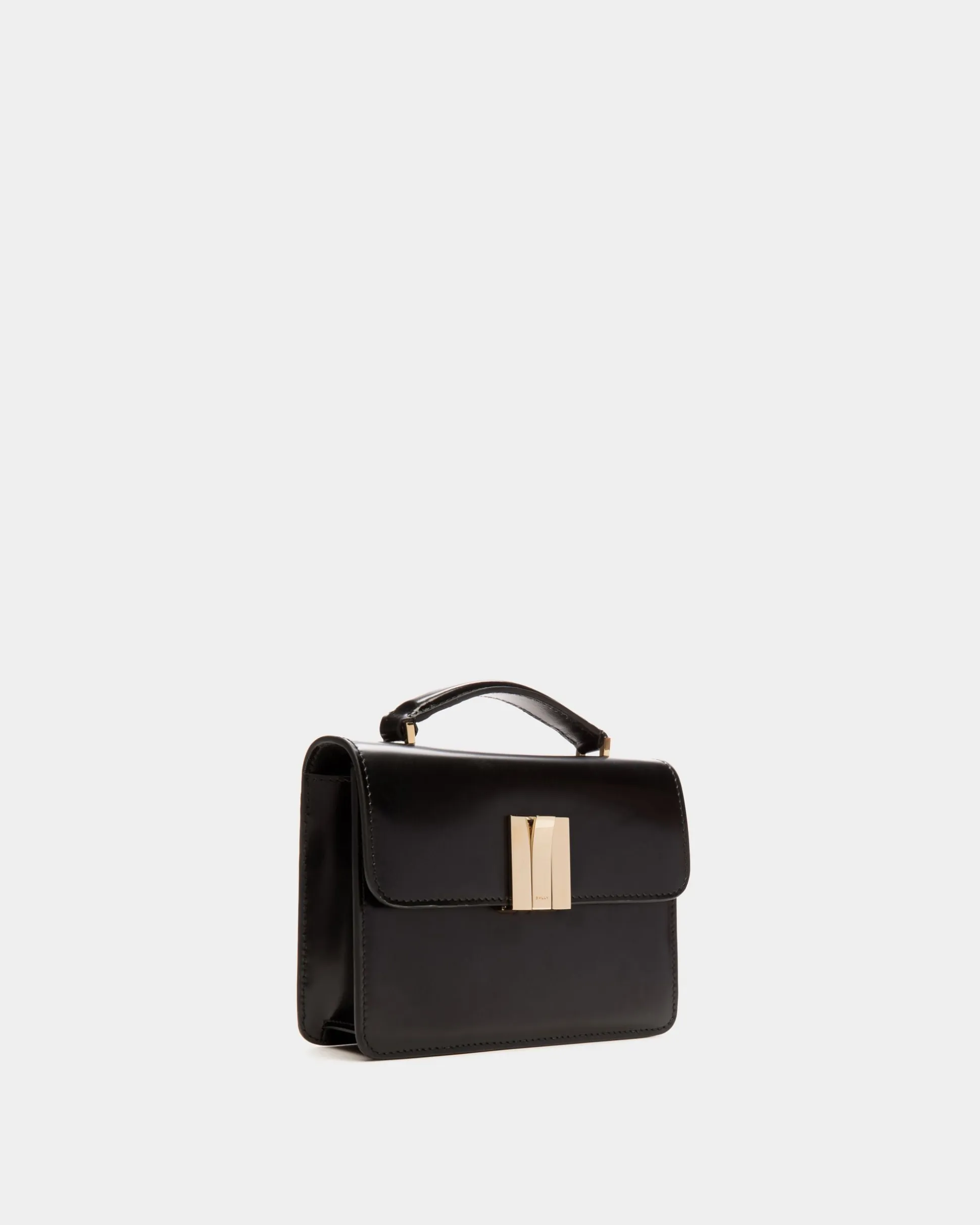 Ollam Mini Top Handle Bag in Black Brushed Leather