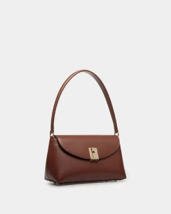Ollam Small Top Handle Bag In Brown Leather