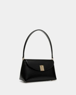 Ollam Small Top Handle Bag In Black Leather