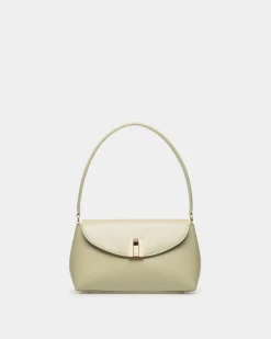 Ollam Small Top Handle Bag In Light Green Leather
