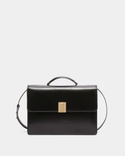 Ollam Top Handle Bag in Black Brushed Leather