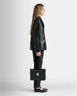 Ollam Top Handle Bag in Black Brushed Leather