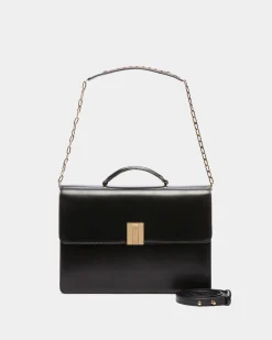 Ollam Top Handle Bag in Black Brushed Leather