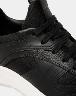 Outline Sneaker In Black And White Leather And Nylon