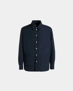 Padded Overshirt In Navy Blue Nylon