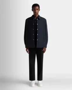 Padded Overshirt In Navy Blue Nylon