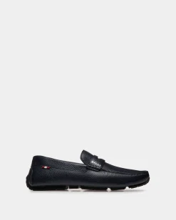 Pilot Driver In Navy Blue Grained Leather