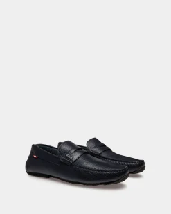 Pilot Driver In Navy Blue Grained Leather