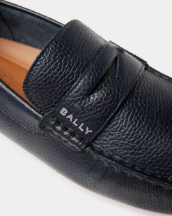 Pilot Driver In Navy Blue Grained Leather