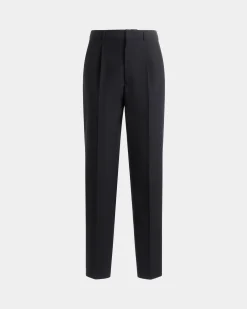 Pleated Pants In Navy Blue Wool Blend