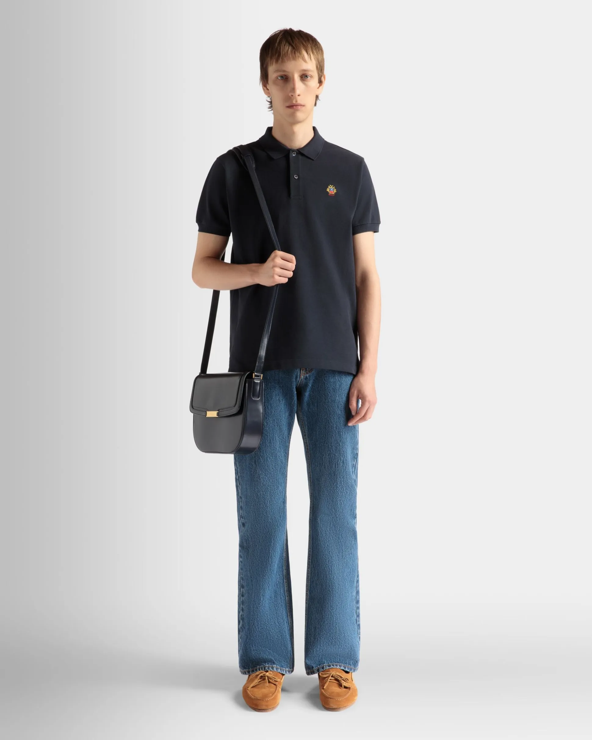 Polo Shirt in Navy Blue Cotton