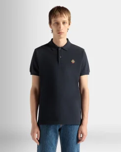 Polo Shirt in Navy Blue Cotton