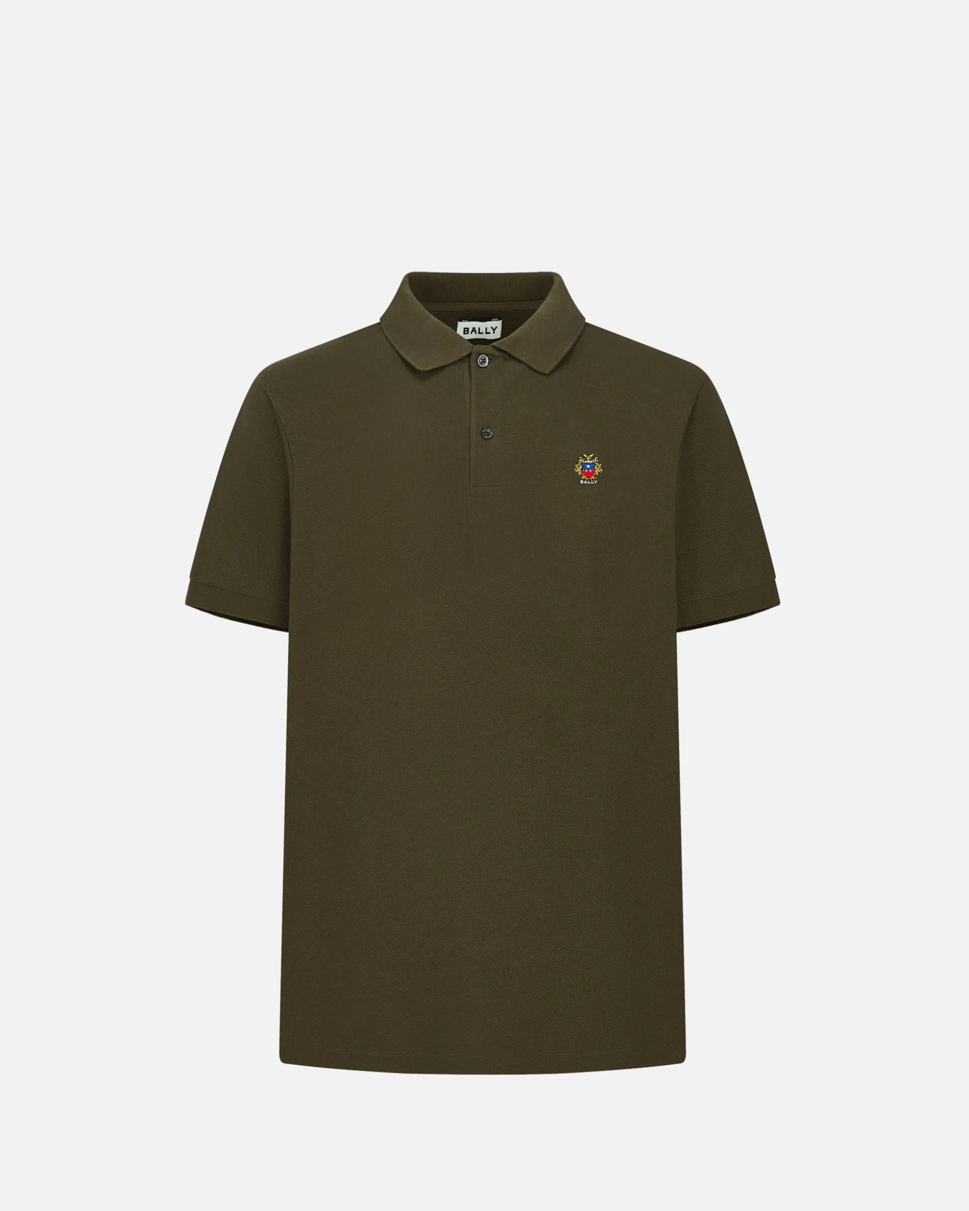 Polo With a Bally Crest Logo In Military Green Cotton