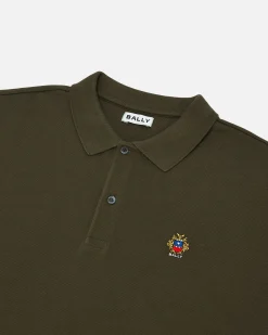 Polo With a Bally Crest Logo In Military Green Cotton