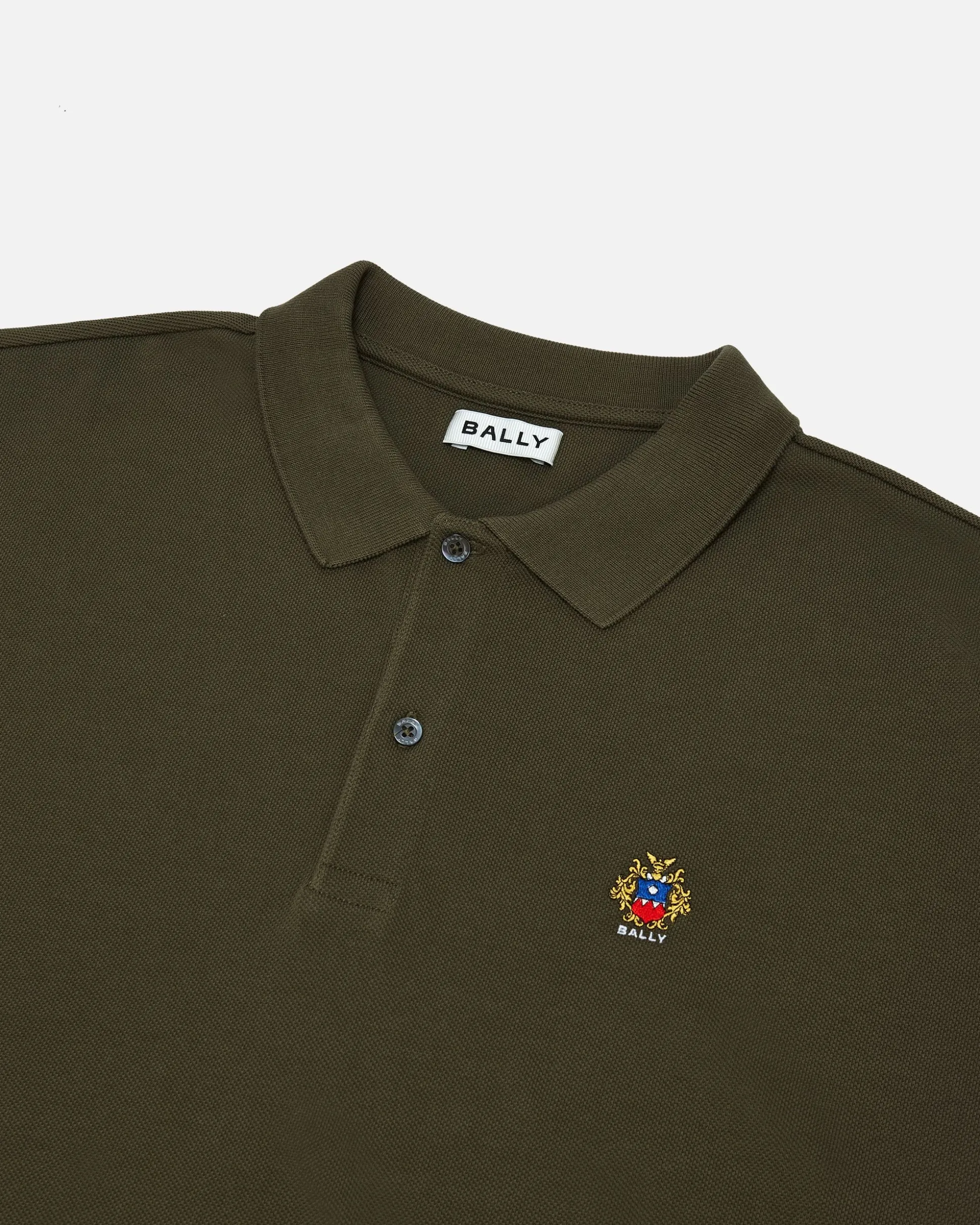 Polo With a Bally Crest Logo In Military Green Cotton