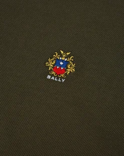 Polo With a Bally Crest Logo In Military Green Cotton