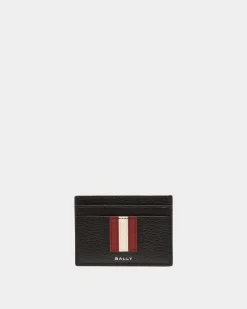 Ribbon Card Holder In Black Grained Leather